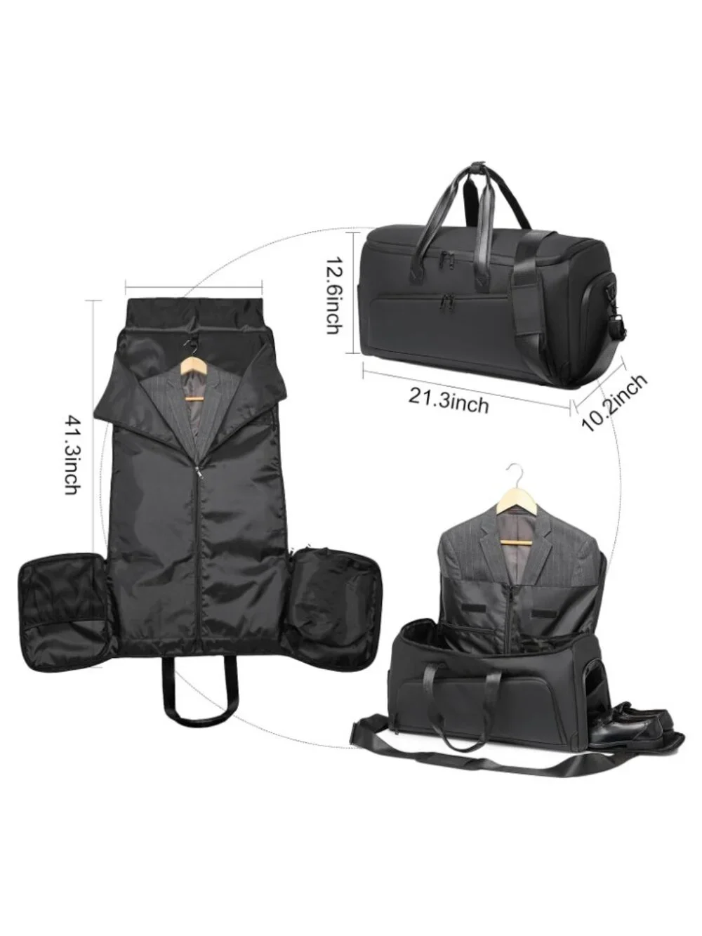 3-in-1 Convertible Travel Garment Bag |Carry On Suit Duffle Bag with Shoe Pocket